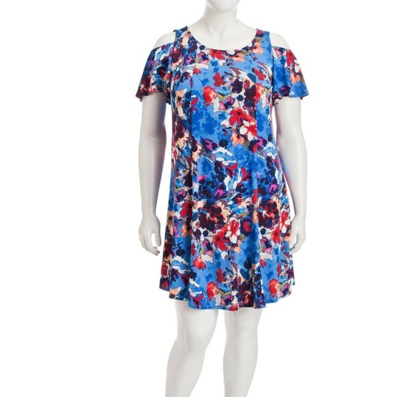 NEW London Times Blue Cold Shoulder Dress Sundress Plus Sz.16W - Picture 1 of 12